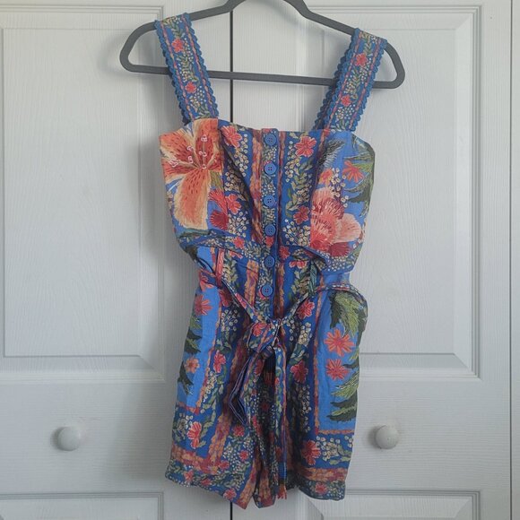 NEW FARM RIO Stitched Garden Blue Romper Size XXS - Picture 5 of 5